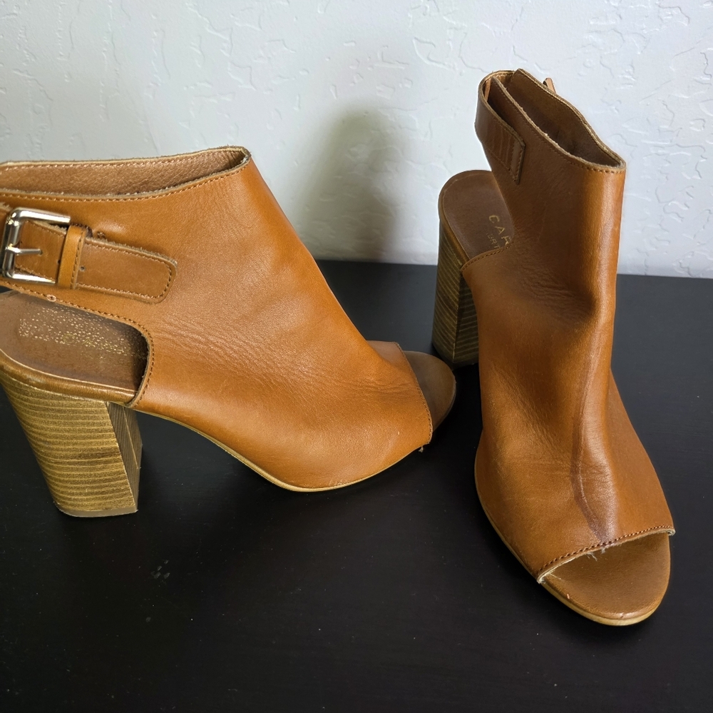 Carvela Kurt Geiger Chic Tan Leather Open-Toe Ankle Heels Size 36